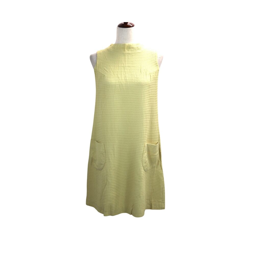 Vintage 1960's Pale Yellow Waffle Cotton Shift Dress